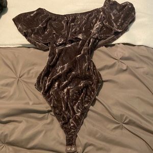 Shiny brown/purple ruffle body suit